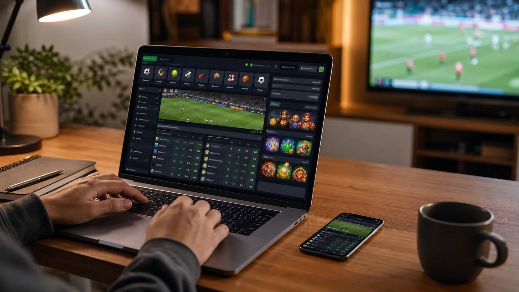 Plataforma 1xbet em notebook e celular com apostas esportivas e cassino online